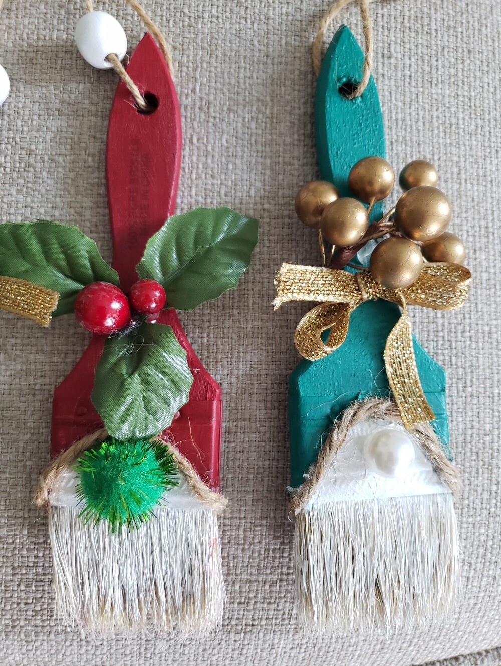 Santa's Little Helpers Painted Paintbrush Ornaments - Blue, Green, Red - Picture 4 of 6